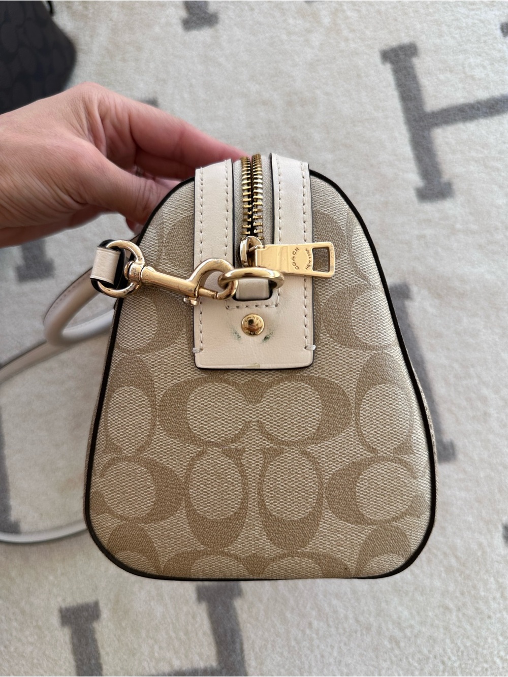 Coach Beige Signature Satchel with Chalk Trim - Picture 7 of 11
